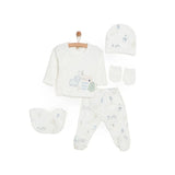 Aziz Bebe 5 Piece Happy Little Bear Print Envelope Neck Baby Hospital Bag Set (Newborn) Ecru - ebebek