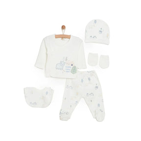 Aziz Bebe 5 Piece Happy Little Bear Print Envelope Neck Baby Hospital Bag Set (Newborn) Ecru - ebebek