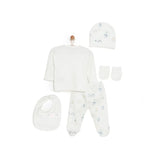 Aziz Bebe 5 Piece Happy Little Bear Print Envelope Neck Baby Hospital Bag Set (Newborn) Ecru - ebebek