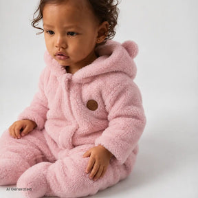 HelloBaby Plush Fleece Baby Pramsuit with Feet (3 Months to 12 Months) Pink - ebebek