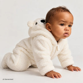 HelloBaby Soft Fleece Baby Pramsuit with Feet (3 Months to 12 Months) Ecru - ebebek