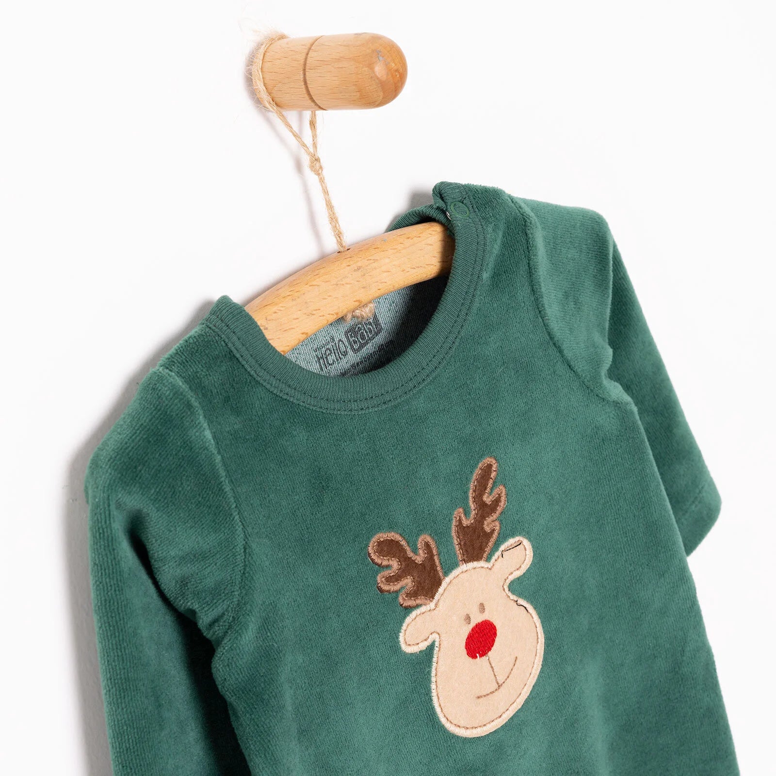 HelloBaby Newborn Unisex Embroidered Velvet Rompers - Green - ebebek - Black Friday