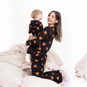 Baby Mom Bear Print Long Sleeve Women's Maternity Pyjama Set (S to 2XL) Black - ebebek