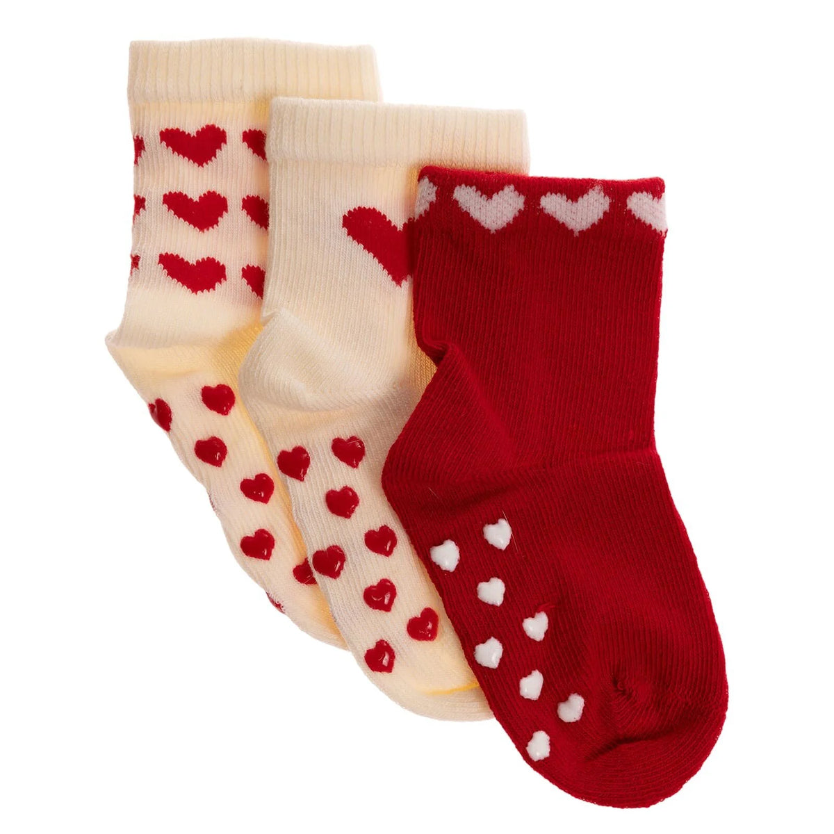 HelloBaby 3 Pack Heart Print Non-Slip Baby Socks (Newborn to 2-3 Years)