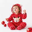 HelloBaby Festive Hooded Fleece Baby Pramsuit with Feet (Newborn to 9 Months) Red Printed - ebebek