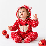 HelloBaby Festive Hooded Fleece Baby Pramsuit with Feet (Newborn to 9 Months) Red Printed - ebebek