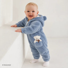 Midimod Crew Neck Fleece Footless Baby Pramsuit (3 Months to 12 Months) Blue - ebebek