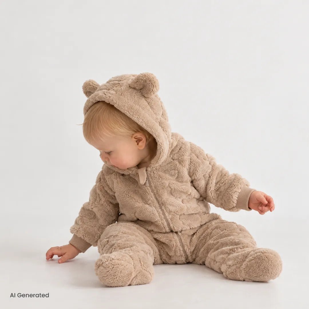 Midimod Hooded Fleece Footless Baby Pramsuit (3 Months to 12 Months) Beige - ebebek