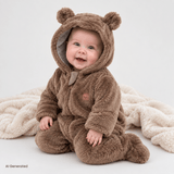 Midimod Hooded Soft Fleece Baby Pramsuit with Feet (3 Months to 12 Months) Brown - ebebek
