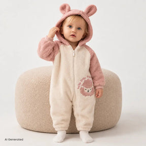 Midimod Peter Pan Collar Fleece Footless Baby Pramsuit (3 Months to 12 Months) Ecru - ebebek