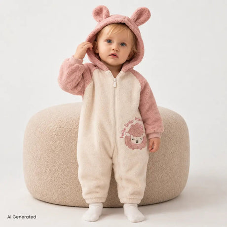 Midimod Peter Pan Collar Fleece Footless Baby Pramsuit (3 Months to 12 Months) Ecru - ebebek
