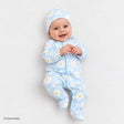HelloBaby Floral Print Footed Baby Sleepsuit & Hat Set (Newborn to 9 Months) Blue - ebebek