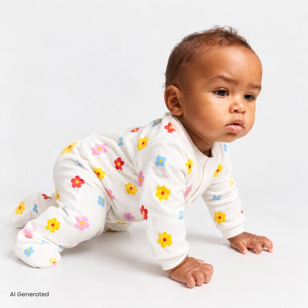HelloBaby Floral Print Footed Baby Sleepsuit & Hat Set (Newborn to 9 Months) Yellow - ebebek