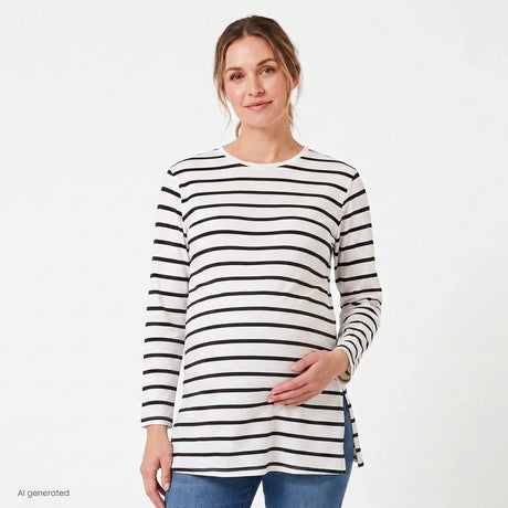 Baby Mom Striped Women's Maternity Long Sleeve T-Shirt (S to 2XL) Black Printed - ebebek