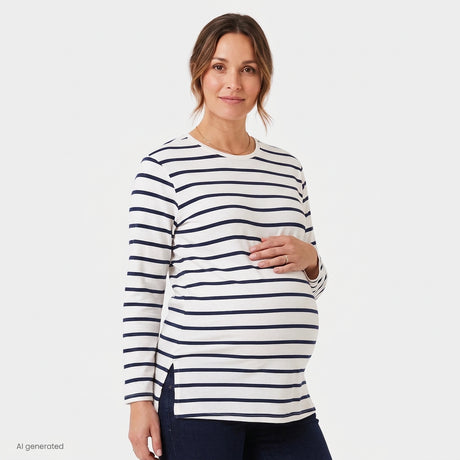 Baby Mom Striped Women's Maternity Long Sleeve T-Shirt (S to 2XL) Brown Printed - ebebek