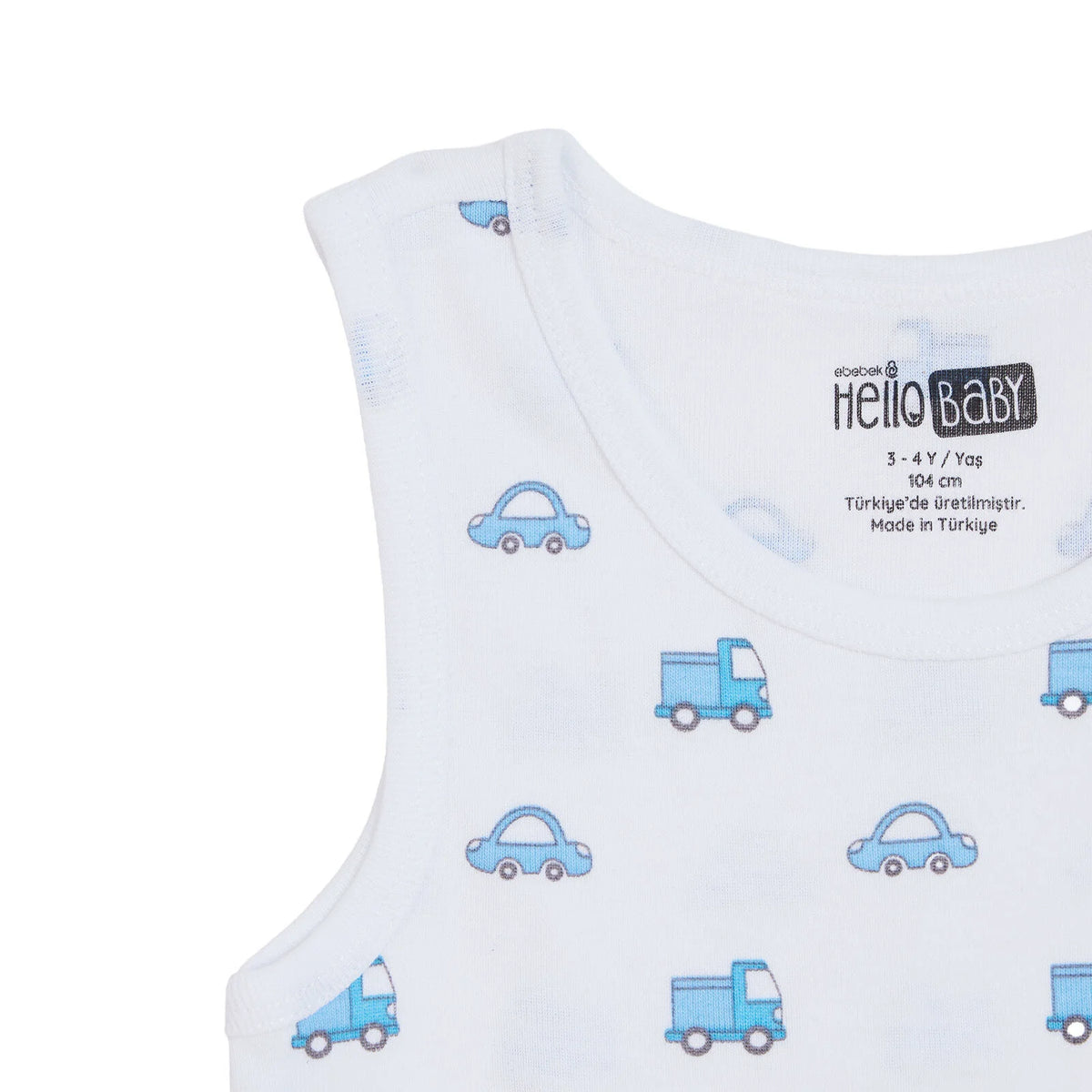 HelloBaby 2 Pack Car Print Ribbed Baby Vests (12 Months to 4-5 Years)