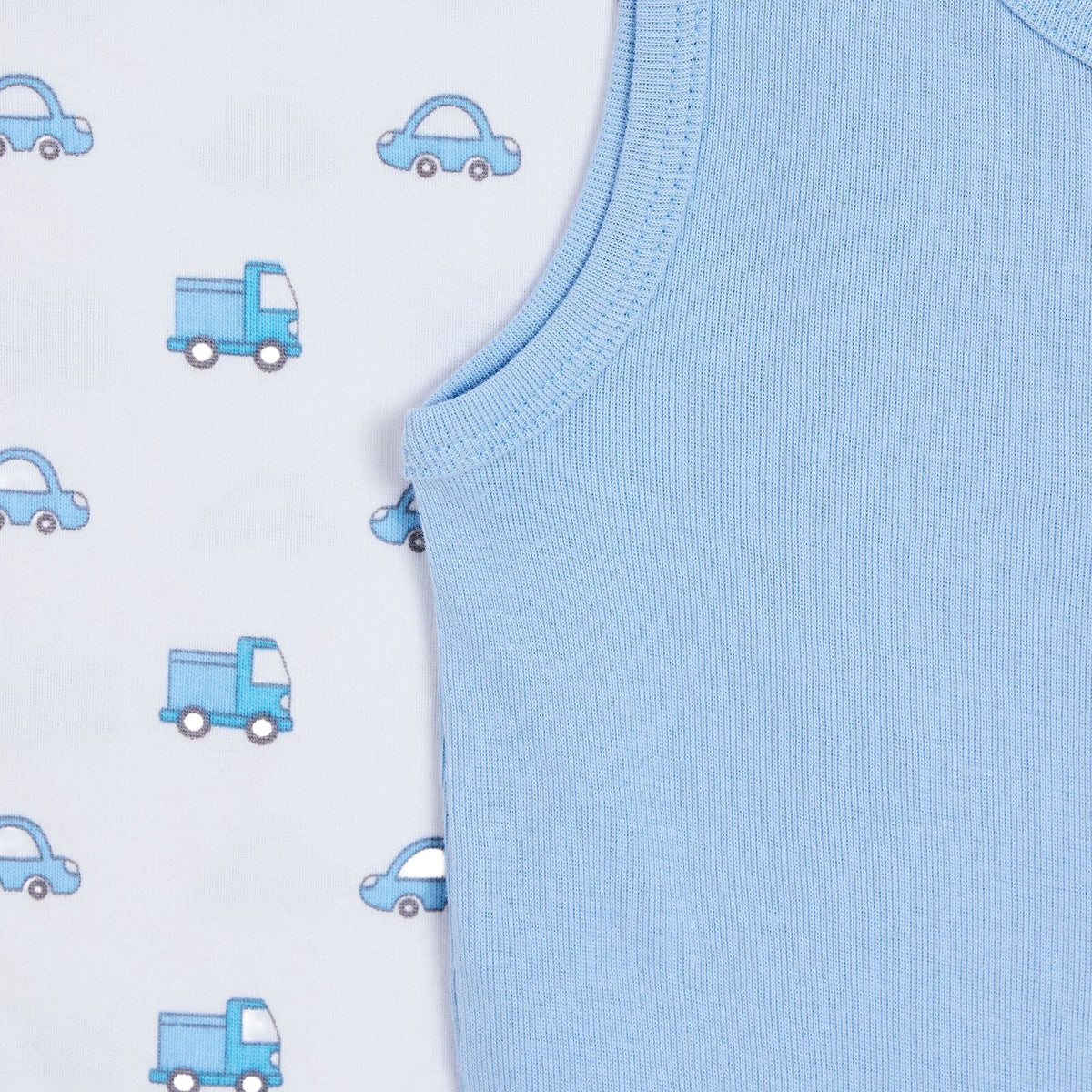 HelloBaby 2 Pack Car Print Ribbed Baby Vests (12 Months to 4-5 Years)