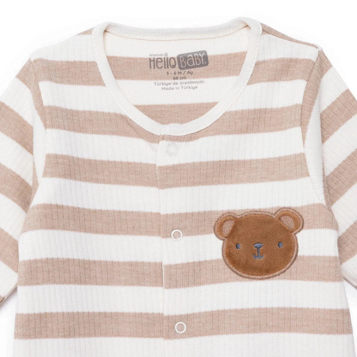 HelloBaby Bear Print Long Sleeve Footed Baby Sleepsuit (Newborn to 6-9 Months) Beige - ebebek