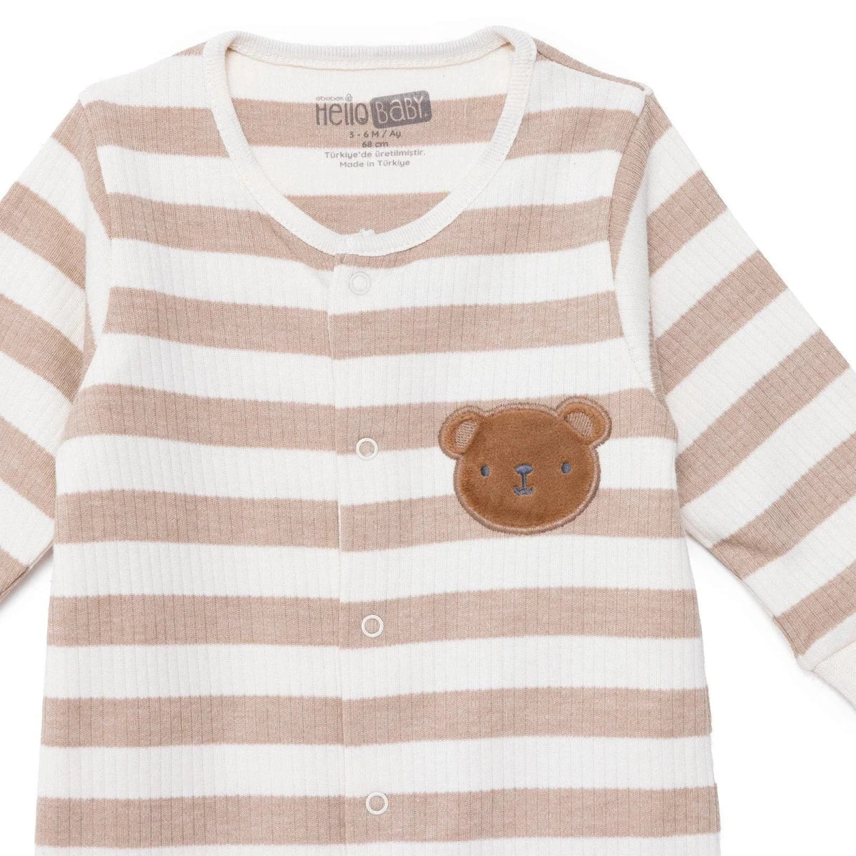 HelloBaby Bear Print Long Sleeve Footed Baby Sleepsuit (Newborn to 6-9 Months) Beige - ebebek
