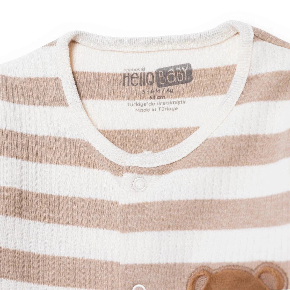 HelloBaby Bear Print Long Sleeve Footed Baby Sleepsuit (Newborn to 6-9 Months) Beige - ebebek