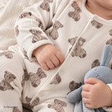 HelloBaby Bear Print Long Sleeve Footed Baby Sleepsuit (Newborn to 6-9 Months) Beige - ebebek