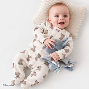 HelloBaby Bear Print Long Sleeve Footed Baby Sleepsuit (Newborn to 6-9 Months) Beige - ebebek