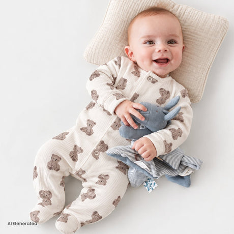 HelloBaby Bear Print Long Sleeve Footed Baby Sleepsuit (Newborn to 6-9 Months) Beige - ebebek