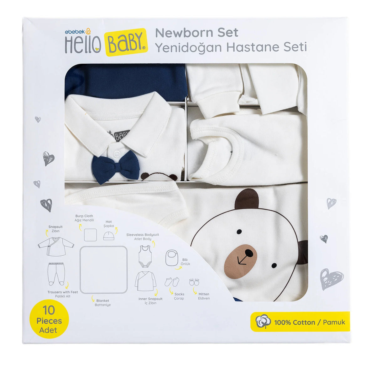 HelloBaby 10 Piece Bear Print Baby Hospital Bag Set (Newborn)