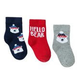 HelloBaby 3 Pack Bear Print Ankle Baby Socks (Newborn to 2-3 Years) - Red Red - ebebek