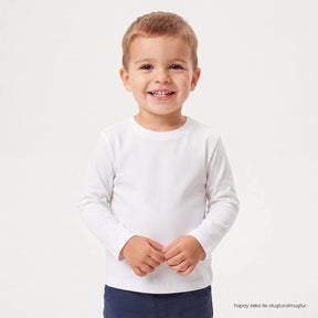 HelloBaby Long Sleeve Interlock Baby T-Shirt (3-6 Months to 2-3 Years) White - ebebek