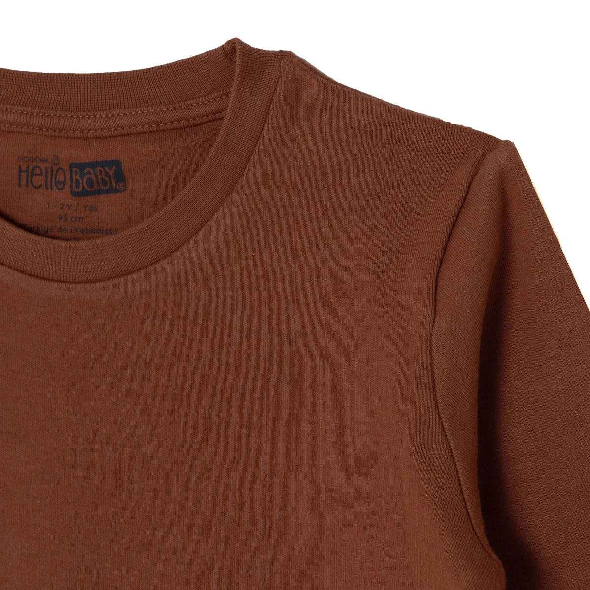 HelloBaby Long Sleeve Interlock Baby T-Shirt (3-6 Months to 2-3 Years) Brown - ebebek