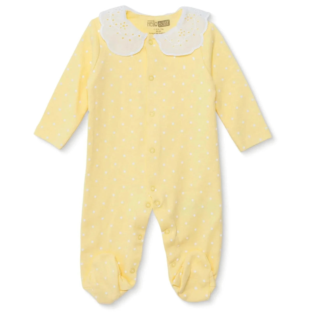 HelloBaby Polka Dot Long Sleeve Baby Sleepsuit with Feet (Newborn to 6-9 Months) Yellow - ebebek