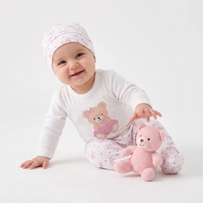 HelloBaby Bear Print Baby Bodysuit, Hat & Bottoms Set (Newborn to 6-9 Months) Pink - ebebek