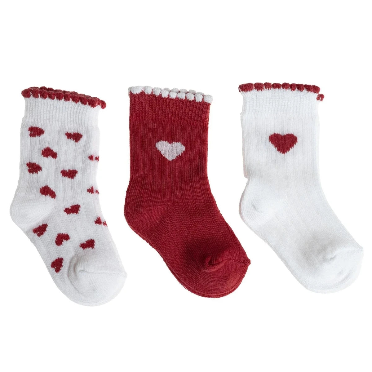 HelloBaby 3 Pack Heart Print Frill Ankle Baby Socks (Newborn to 2-3 Years) - Red Red - ebebek
