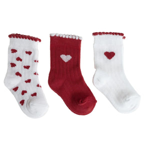 HelloBaby 3 Pack Heart Print Frill Ankle Baby Socks (Newborn to 2-3 Years) - Red Red - ebebek