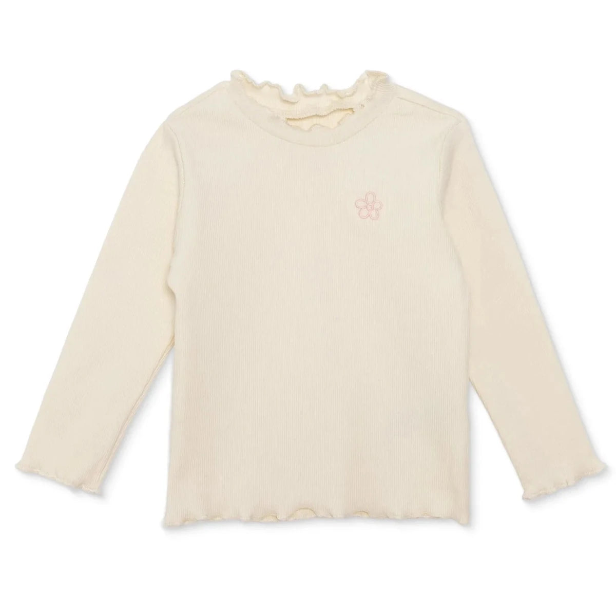 HelloBaby Frill Neck Embroidered Long Sleeve Baby T-Shirt (3-6 Months to 2-3 Years) Ecru - ebebek