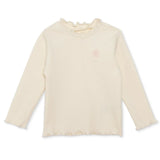 HelloBaby Frill Neck Embroidered Long Sleeve Baby T-Shirt (3-6 Months to 2-3 Years) Ecru - ebebek