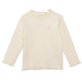 HelloBaby Frill Neck Embroidered Long Sleeve Baby T-Shirt (3-6 Months to 2-3 Years) Ecru - ebebek