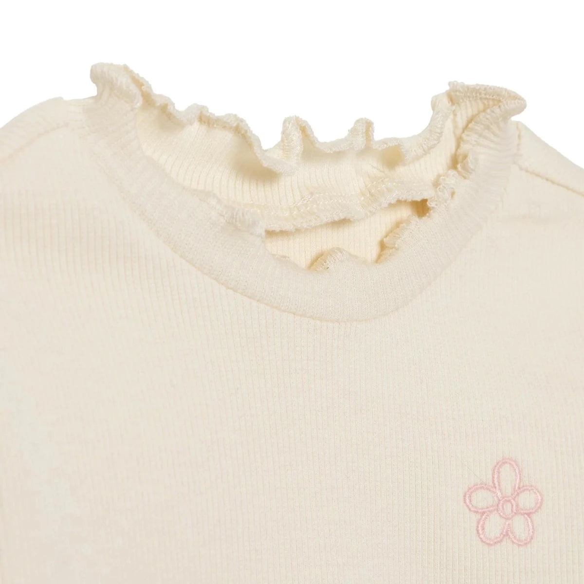 HelloBaby Frill Neck Embroidered Long Sleeve Baby T-Shirt (3-6 Months to 2-3 Years) Ecru - ebebek