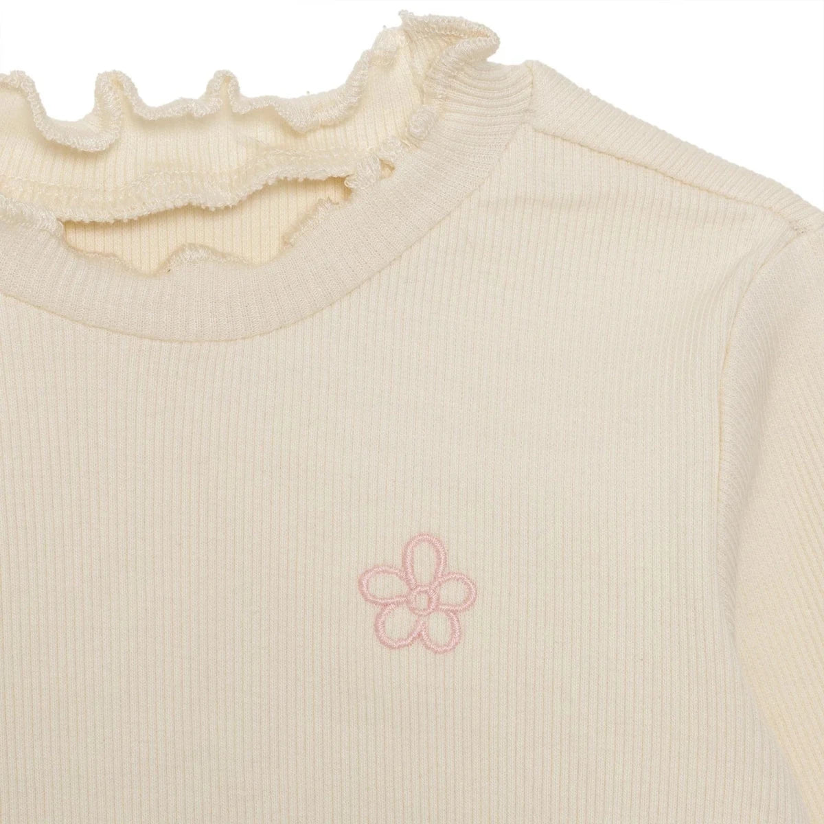 HelloBaby Frill Neck Embroidered Long Sleeve Baby T-Shirt (3-6 Months to 2-3 Years) Ecru - ebebek