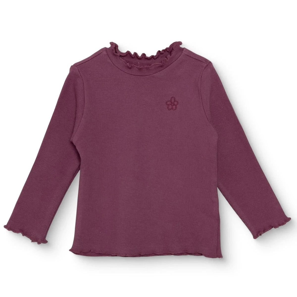 HelloBaby Frill Neck Embroidered Long Sleeve Baby T-Shirt (3-6 Months to 2-3 Years) Damson - ebebek