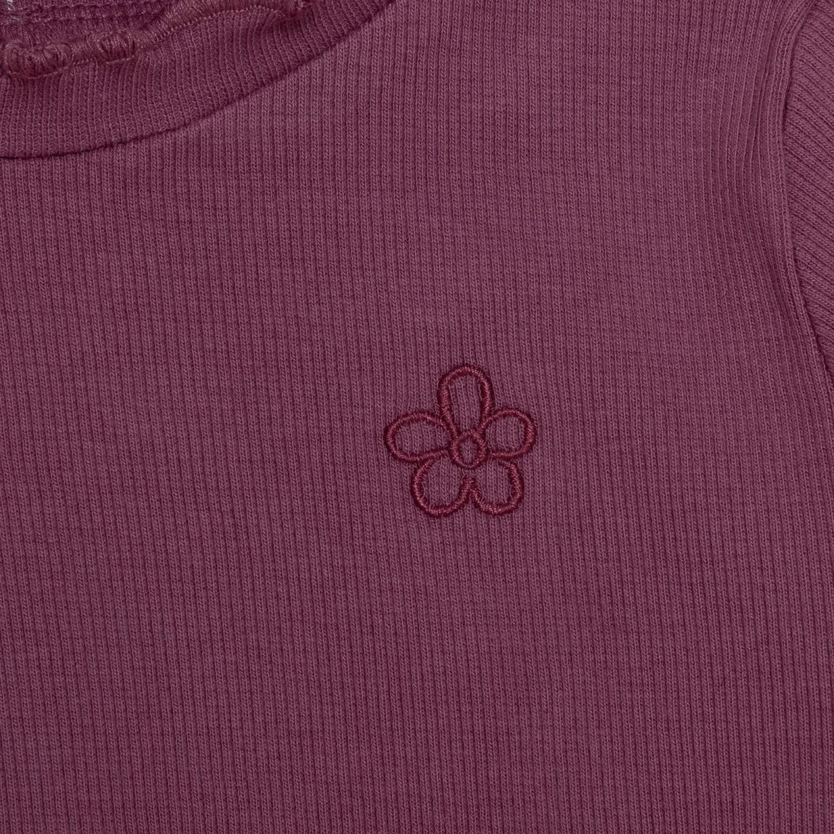 HelloBaby Frill Neck Embroidered Long Sleeve Baby T-Shirt (3-6 Months to 2-3 Years) Damson - ebebek