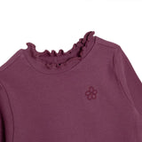 HelloBaby Frill Neck Embroidered Long Sleeve Baby T-Shirt (3-6 Months to 2-3 Years) Damson - ebebek