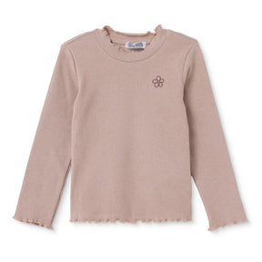 HelloBaby Frill Neck Embroidered Long Sleeve Baby T-Shirt (3-6 Months to 2-3 Years) Brown - ebebek