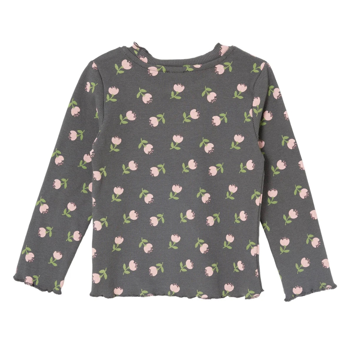 HelloBaby Frill Neck Floral Print Long Sleeve Baby T-Shirt (3-6 Months to 2-3 Years) Grey Printed - ebebek