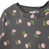HelloBaby Frill Neck Floral Print Long Sleeve Baby T-Shirt (3-6 Months to 2-3 Years) Grey Printed - ebebek