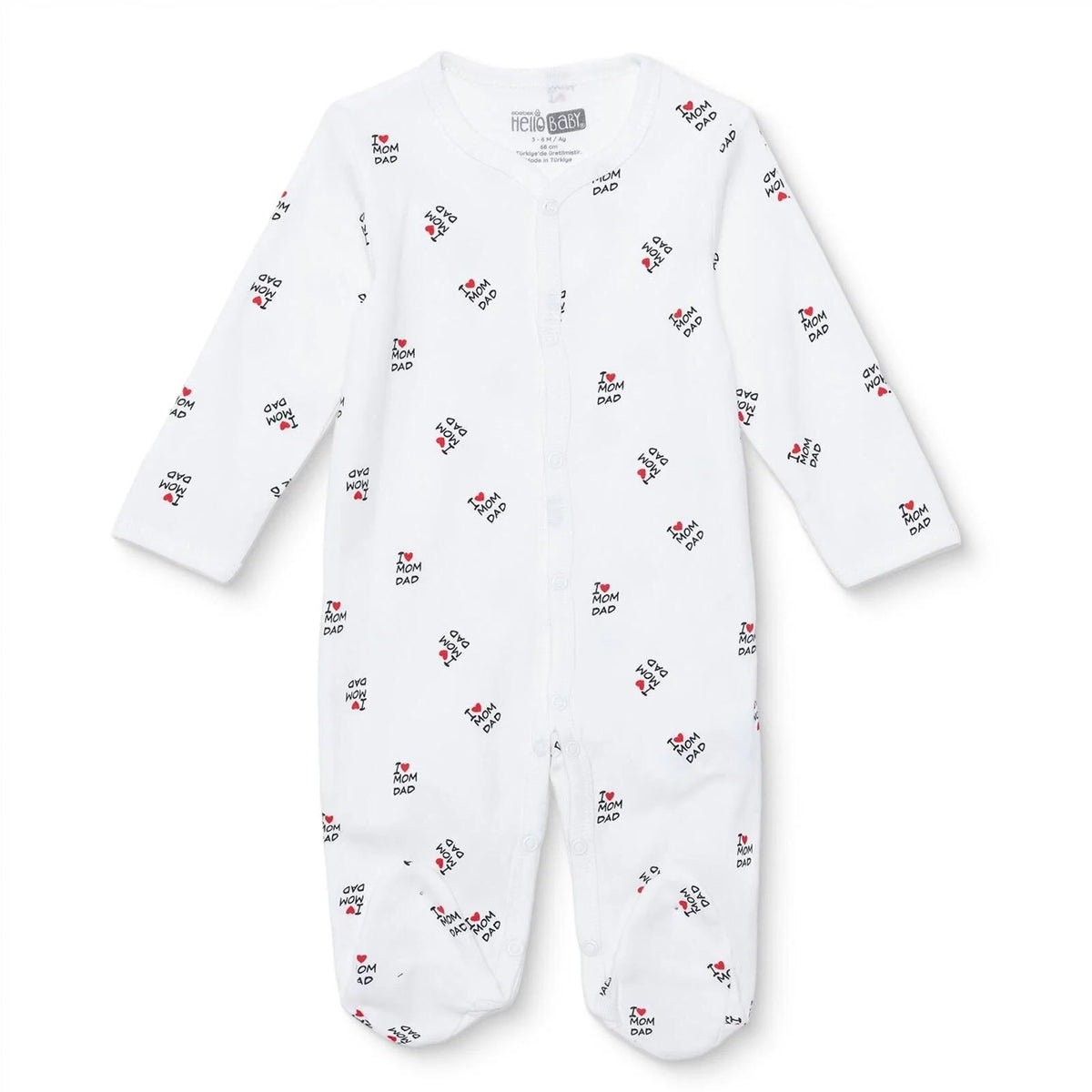 HelloBaby Slogan Print Long Sleeve Footed Baby Sleepsuit (Newborn to 6-9 Months)