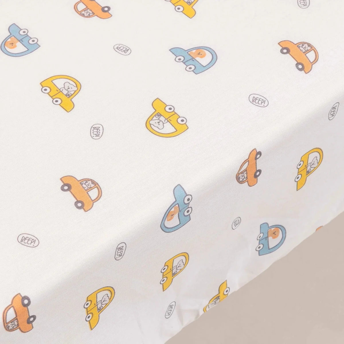 Little Dreams Car Print Fitted Cot Bed Sheet (70 x 140 cm) Ecru Printed - ebebek