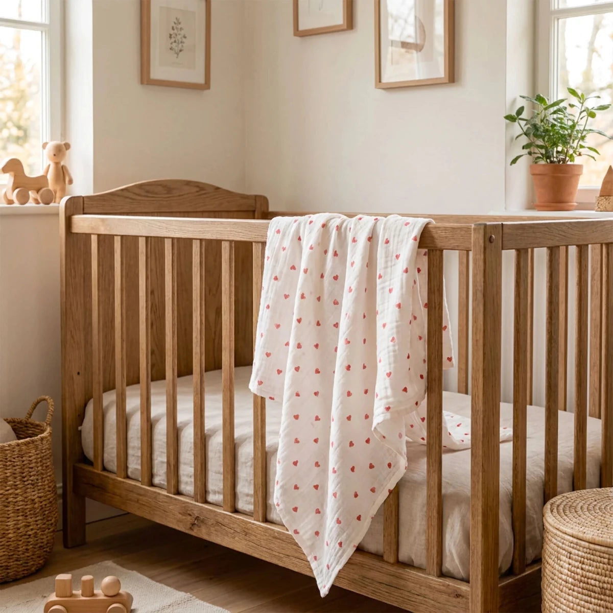 Little Dreams Heart Print Muslin Baby Blanket (100 x 110 cm) Red Printed - ebebek