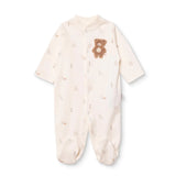 Bebetto Embroidered Animal Print Footed Baby Sleepsuit (Newborn to 6-9 Months) Ecru - ebebek